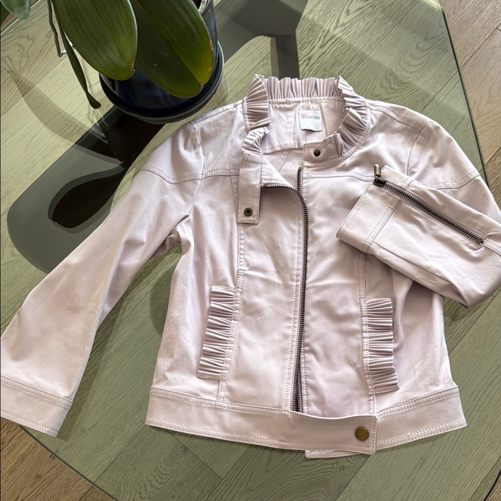 Red Valentino Gray /pink blush cotton Jacket with Ruffle Accents. Size 4 (NWOT)